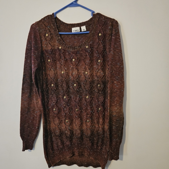 Cato Maroon and Brown Long Sleeve Knit Sweater - Picture 1 of 4